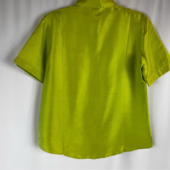 Corina modest Preppy 100% Silk Top Blouse S 
Button Bright Green  Shirt - Picture 8 of 9
